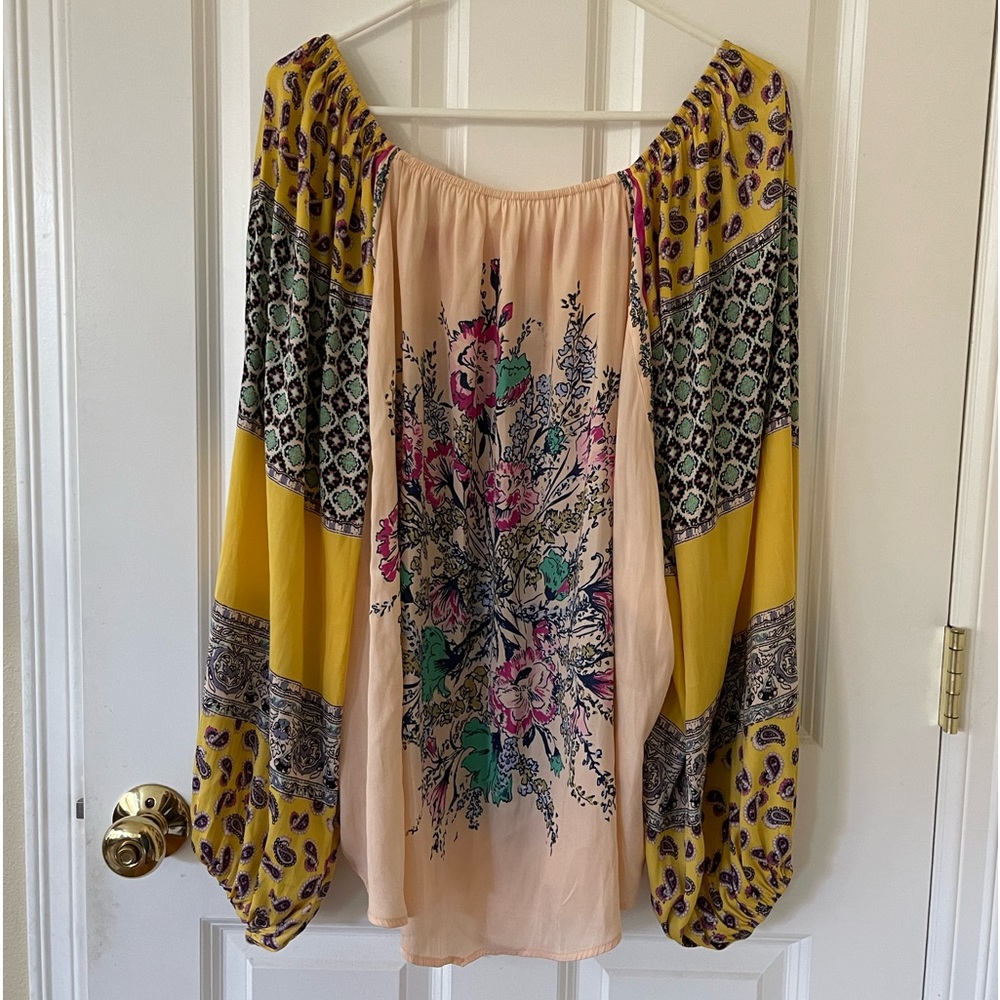 Free People Yellow Floral Balloon Long Sleeve Top Large